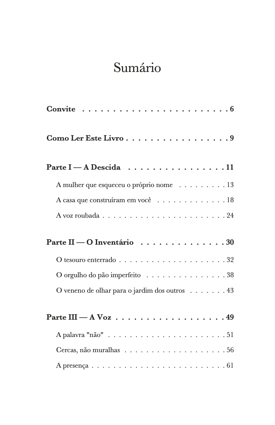 Sumário do livro com as 4 partes